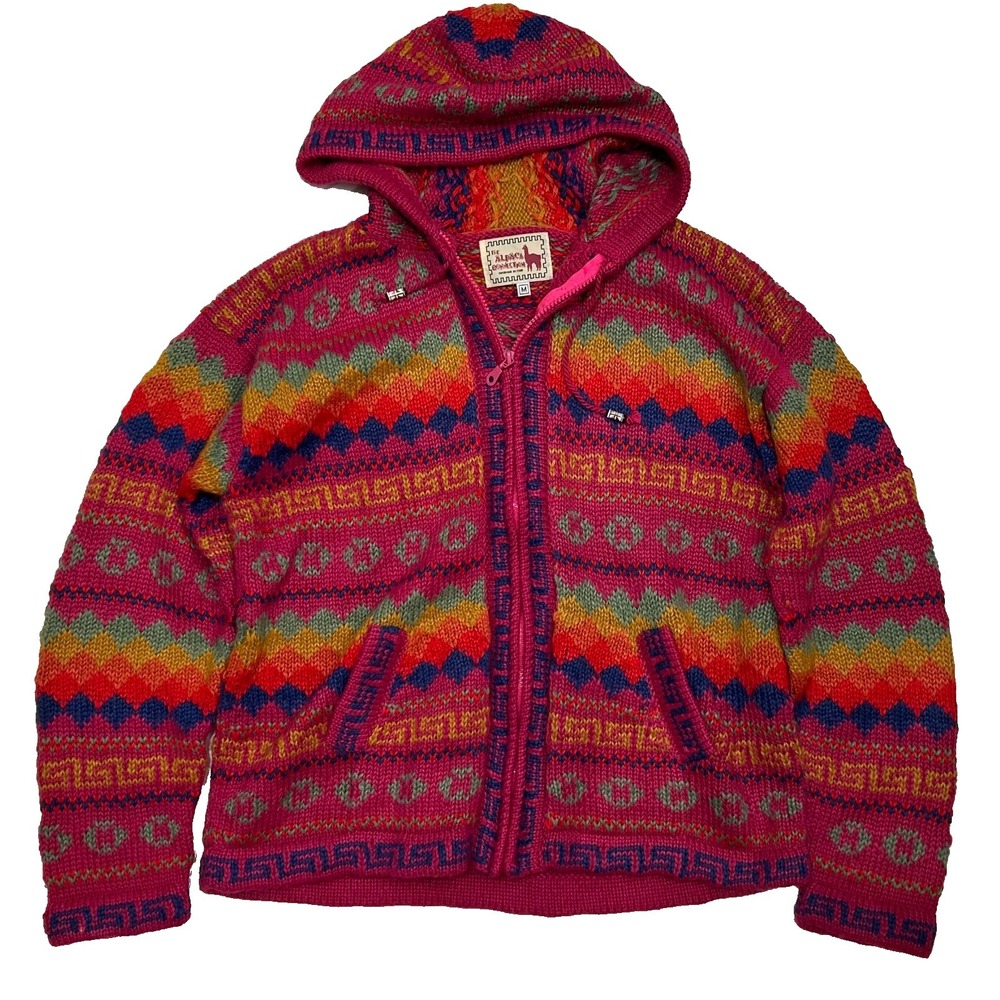 The Alpaca Connection Women's size M fits L Hoodie Zip Up Jacket Handmade PERU